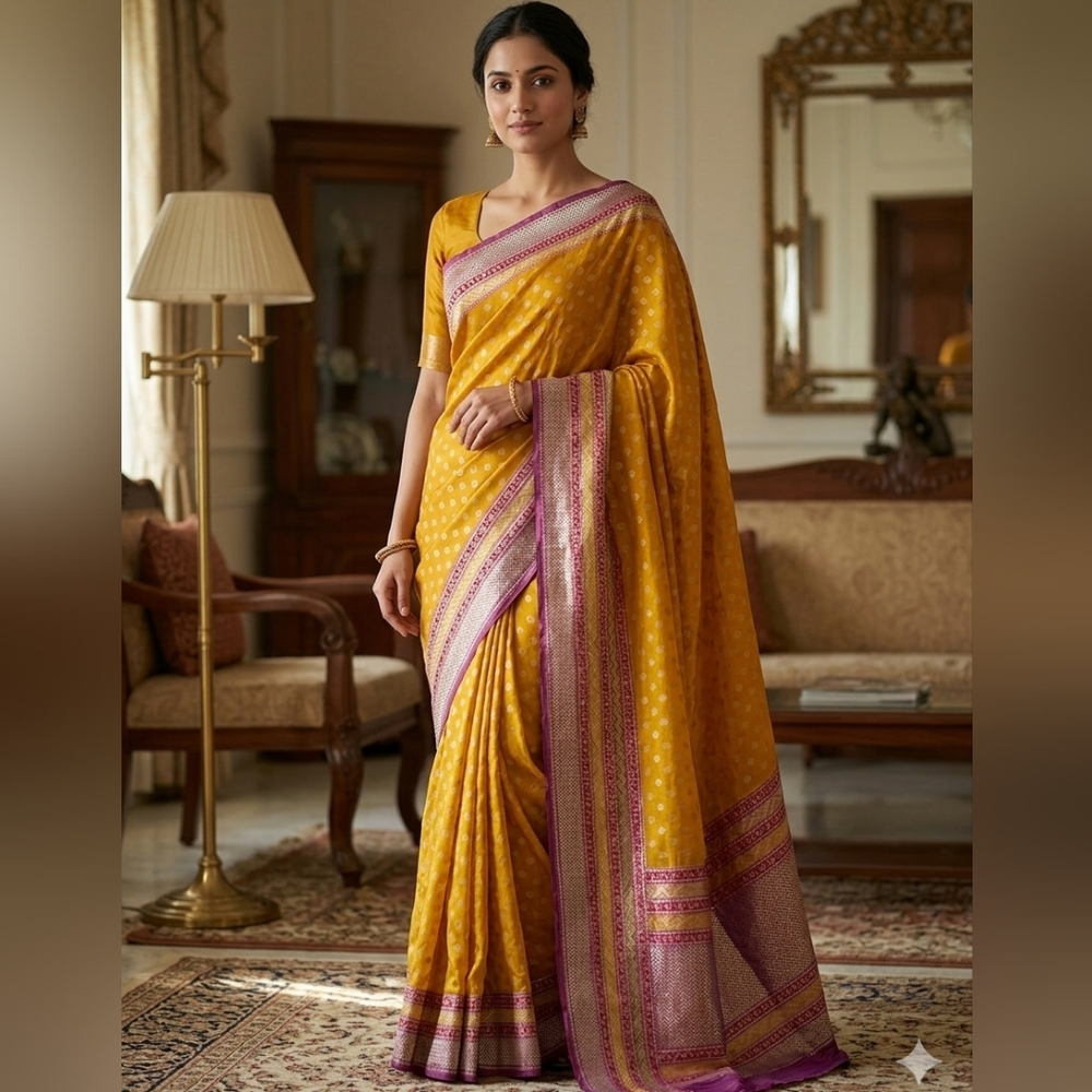Women Pure Georgette Benarasi Pure Siver Zari Mukesh Saree Designer Handloom